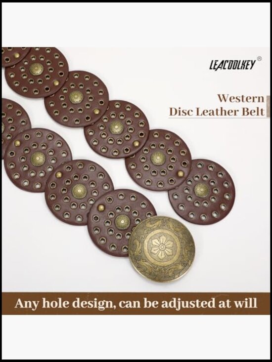 Vintage Boho Western Disc Belt Wide Faux Leather Concho Waist Belt for Jeans & main image 5